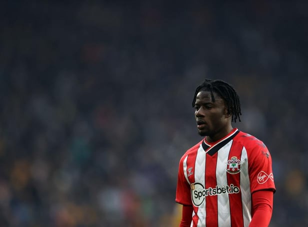Mohammed Salisu of Southampton looks on during the Premier League match between Wolverhampton Wanderers  and  Southampton at Molineux on January 15, 2022 in Wolverhampton, England. (Photo by Naomi Baker/Getty Images)