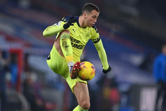 Newcastle United's Spanish midfielder Javier Manquillo controls the ball during the English Premier League football match between Crystal Palace and Newcastle United at Selhurst Park in south London on November 27, 2020.