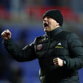 READING, ENGLAND - MARCH 03: Chris Wilder, Manager of Sheffield United celebrates victory during the FA Cup Fifth Round match between Reading FC and Sheffield United at Madejski Stadium on March 03, 2020 in Reading, England. (Photo by Dan Istitene/Getty Images)