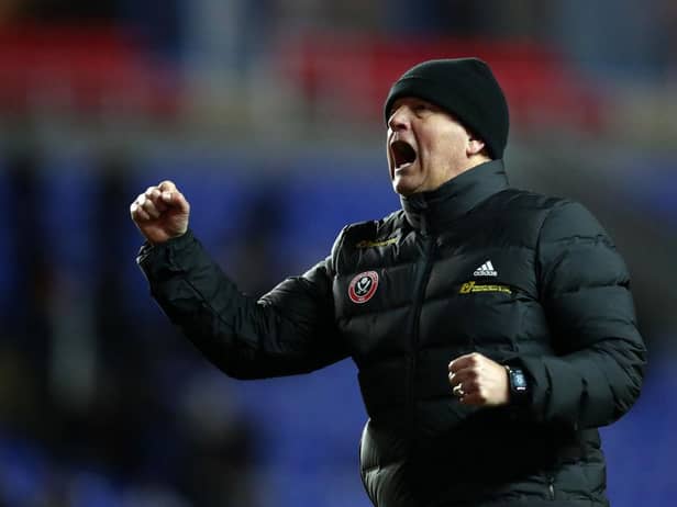 READING, ENGLAND - MARCH 03: Chris Wilder, Manager of Sheffield United celebrates victory during the FA Cup Fifth Round match between Reading FC and Sheffield United at Madejski Stadium on March 03, 2020 in Reading, England. (Photo by Dan Istitene/Getty Images)