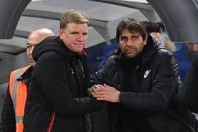 Eddie Howe and Antonio Conte ahead of Bournemouth's win over Chelsea in January 2018 (Photo credit should read BEN STANSALL/AFP via Getty Images)