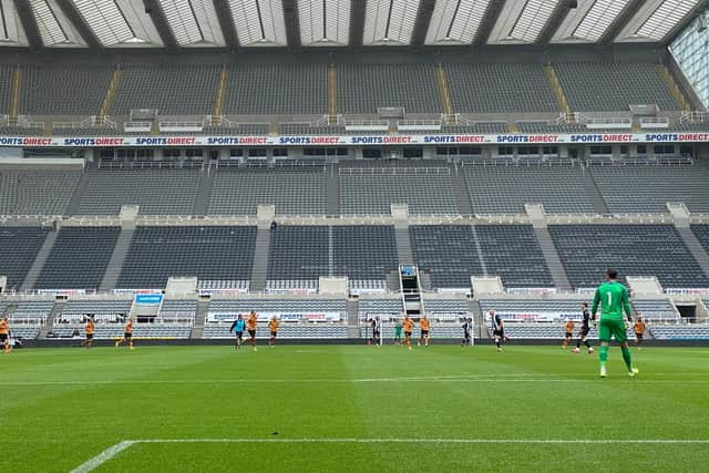 Newcastle United play a friendly at an empty St James's Park.