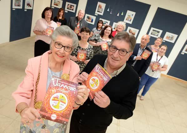 Mayor of South Tyneside Cllr Pat Hay with Jarrow Festival Committee Chair Fred Hemmer, at Jarrow Hall, launching this years festival.