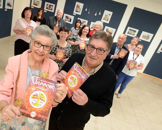 Mayor of South Tyneside Cllr Pat Hay with Jarrow Festival Committee Chair Fred Hemmer, at Jarrow Hall, launching this years festival.