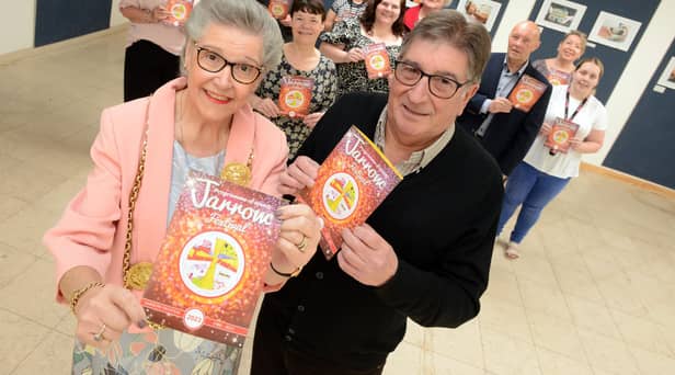 Mayor of South Tyneside Cllr Pat Hay with Jarrow Festival Committee Chair Fred Hemmer, at Jarrow Hall, launching this years festival.