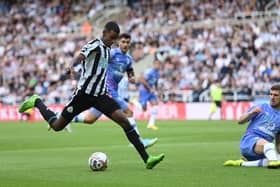Newcastle United player Alexander Isak runs at the Bournemouth defence during the Premier League match between Newcastle United and AFC Bournemouth at St. James Park on September 17, 2022 in Newcastle upon Tyne, England. (Photo by Stu Forster/Getty Images)