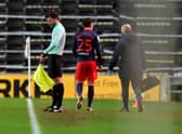 Callum McFadzean leaves the field during the 3-0 win over MK Dons