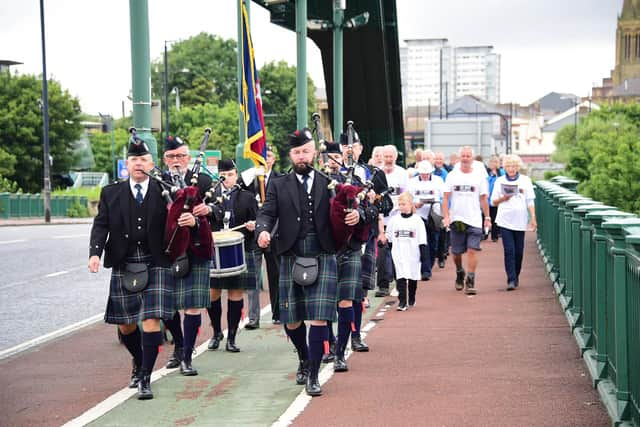 Last year's VJ Day walk going over Wearmouth Bridge, in Sunderland