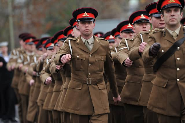 Remembrance Sunday Parade and Service at Westoe Cenotaph, South Shields.