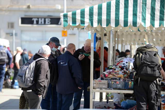 Shoppers at the first South Shields market following the easing of lockdown.