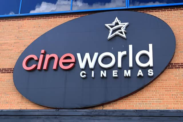 A Cineworld cinemas sign.