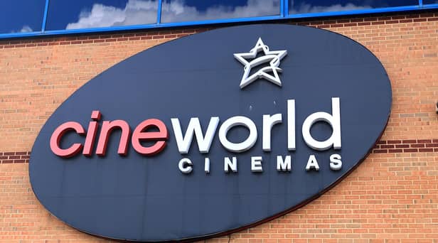A Cineworld cinemas sign.