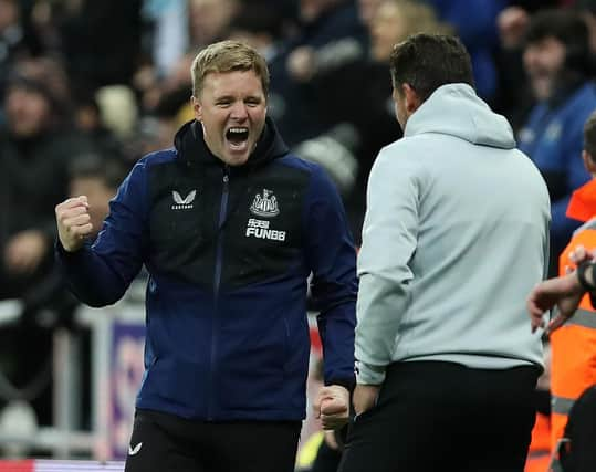 Eddie Howe celebrates Newcastle United's win.