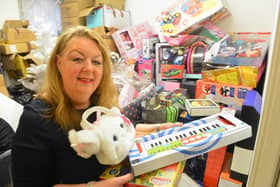 Viv Watts of Hope 4 Kidz with some of your toy appeal donations.