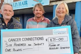 John Stewart and Mark William Young from Friends of Hebburn Cemetery with Deborah Roberts of Cancer Connections