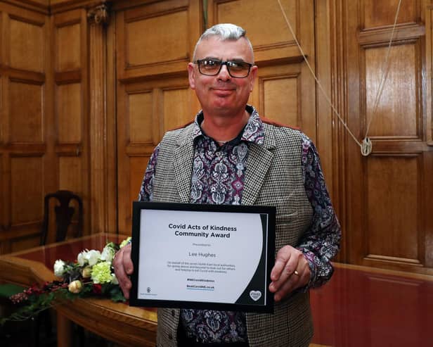 Lee Hughes with his Covid Act of Kindness Community Award.