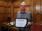 Lee Hughes with his Covid Act of Kindness Community Award.