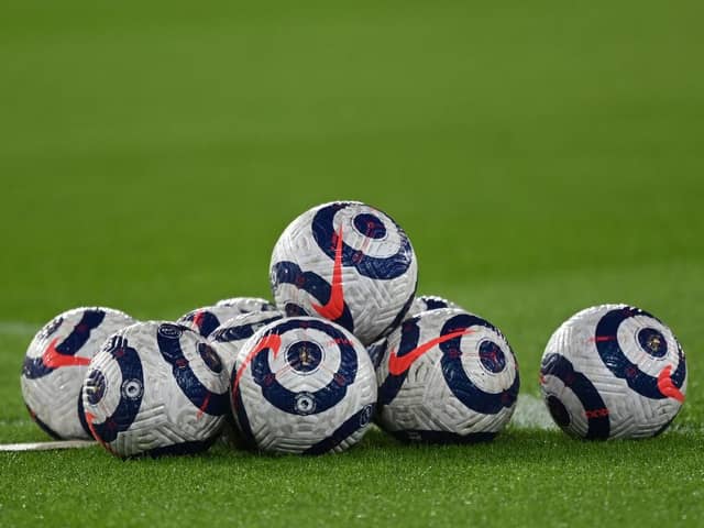 Premier League match balls. (Photo by Shaun Botterill/Getty Images)