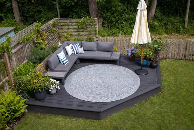 Cushions and hardwearing rugs can transform outdoor spaces