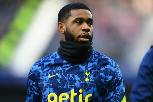 Japhet Tanganga of Tottenham Hotspur looks on during the warm up prior to  the Emirates FA Cup Third Round match between Tottenham Hotspur and Morecambe at Tottenham Hotspur Stadium on January 09, 2022 in London, England. (Photo by Alex Davidson/Getty Images)