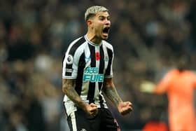 Newcastle United's Bruno Guimaraes celebrates the win over Chelsea this month.