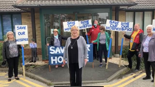 Kay Smith and campaigners at the former St Clare's Hospice in Jarrow.