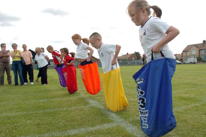 It's the Rossmere Primary School sports day in 2007. Is there someone you know in this reminder of the sack race?