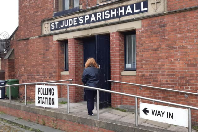 A polling station at St Jude's Parish Hall, South Shields