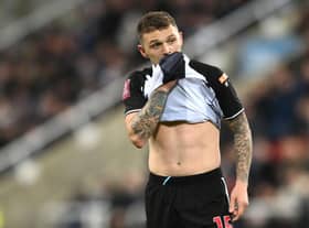 Newcastle player Kieran Trippier reacts during the Emirates FA Cup Third Round match between Newcastle United and Cambridge United at St James' Park on January 08, 2022 in Newcastle upon Tyne, England. (Photo by Stu Forster/Getty Images)