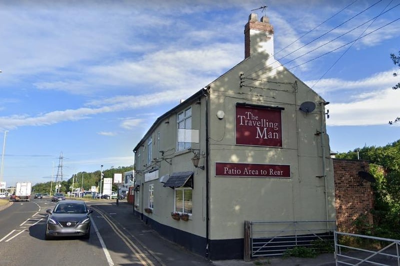 The Travelling Man in West Boldon has a 4.5 out of 5 rating from 609 Google reviews. It has a small outside area to the back of the pub.