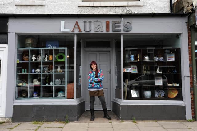 Antique dealer Laurie Scully in her shop North Road, Boldon Colliery.