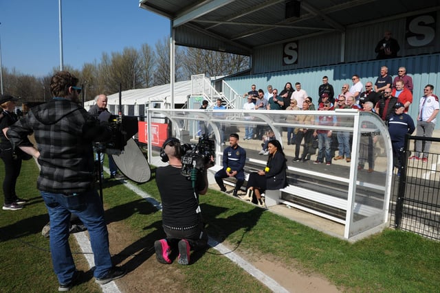 South Shields Football Club hosts BBC's Football Focus with Alex Scott, Ashley Williams and Kevin Phillips.