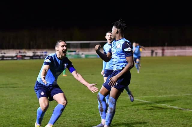 Bali Mumba celebrates his goal, picture by Kevin Wilson.