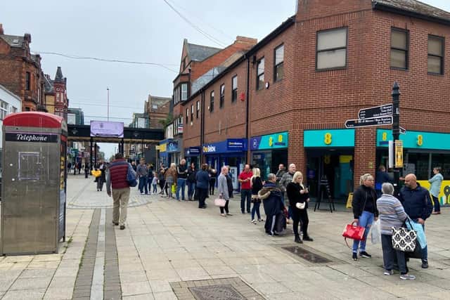 Queues of shoppers in South Shields town centre.