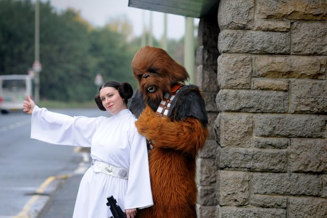 A Star Wars themed scifair at Hebburn CC in 2013. Anyone got a lift for Chewbacca and Princess Leia?