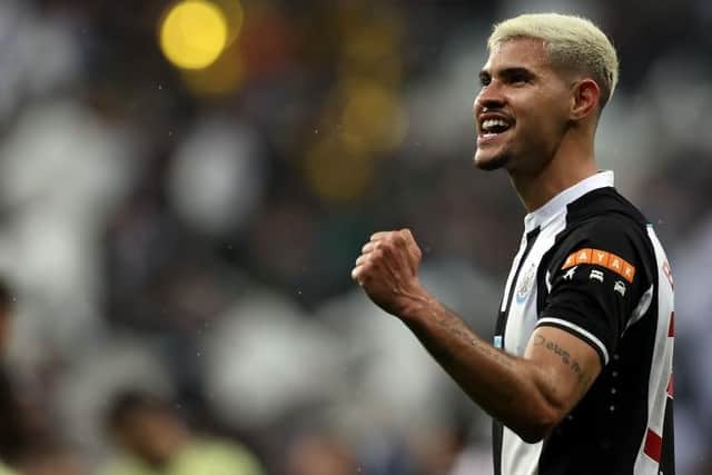 Newcastle player Bruno Guimaraes is seen on the pitch after the Premier League match between Newcastle United and Arsenal at St. James Park on May 16, 2022 in Newcastle upon Tyne, England. (Photo by Ian MacN/Getty Images)