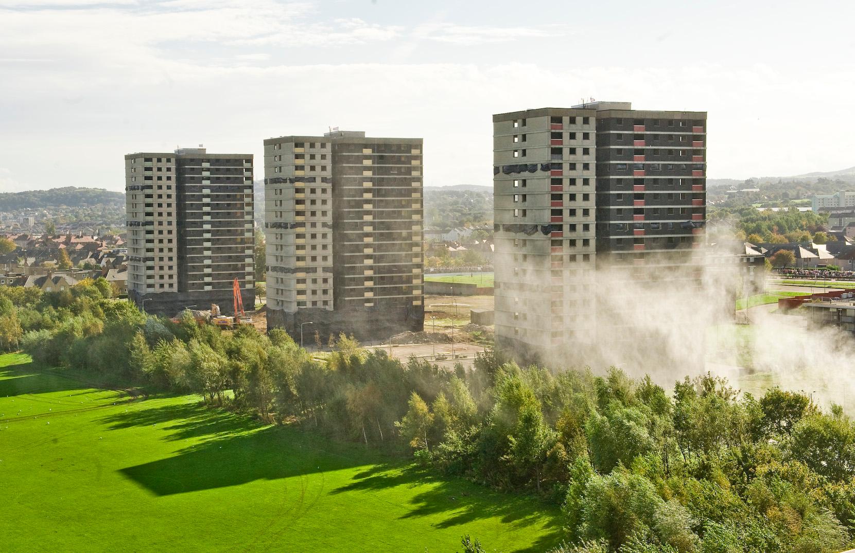 Demolition of the Sighthill high rise flats, Glenalmond, Weir Court and Hermiston Court.