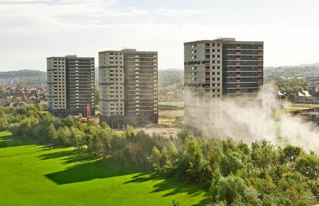 Demolition of the Sighthill high rise flats, Glenalmond, Weir Court and Hermiston Court.
