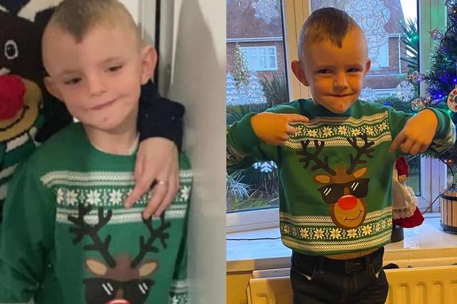 Mason, age 7, has the coolest reindeer in the land on his Christmas jumper this year.