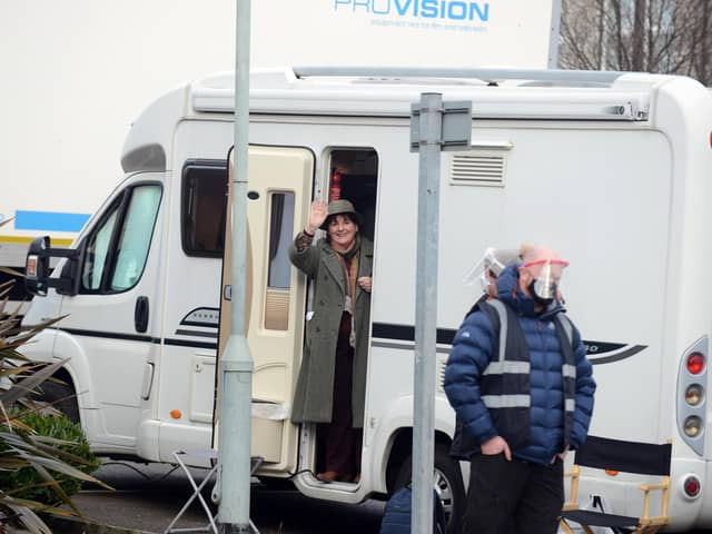 Brenda Blethyn on the Vera filming set at Ocean Road Community Association waving at fans
