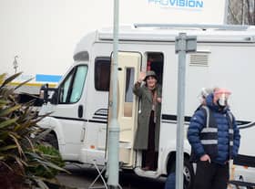 Brenda Blethyn on the Vera filming set at Ocean Road Community Association waving at fans