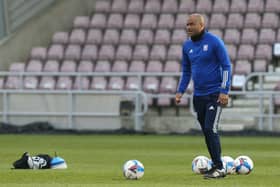 Ipswich Town coach Kieron Dyer during the pre-match warm-up.