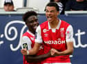 Hugo Ekitike celebrates scoring a goal against Bordeaux.