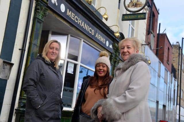 Gina Smith (right) of the Mechanics Arms with local business owners Carol Gibson (centre) and Louise Carr, landlady of the Lambton Arms which will also open on Saturday.