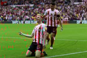 Carl Winchester scores the opening goal at the Stadium of Light