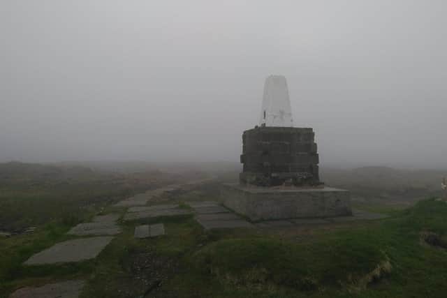 The trig point at the summit of The Cheviot.  Defoe was lucky to get such a clear view on his trip up the peak.