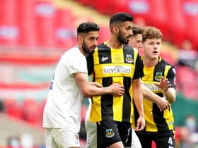 Consett's Arjun Purewal (left) and Hebburn Town's Amar Purewal during the Buildbase FA Vase 2019/20 Final at Wembley Stadium, London. PA pic.