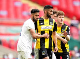 Consett's Arjun Purewal (left) and Hebburn Town's Amar Purewal during the Buildbase FA Vase 2019/20 Final at Wembley Stadium, London. PA pic.