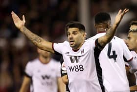 Aleksandar Mitrovic of Fulham appeals during the Premier League match between Nottingham Forest and Fulham FC at City Ground on September 16, 2022 in Nottingham, England. (Photo by Marc Atkins/Getty Images)