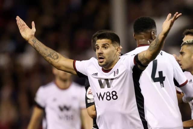 Aleksandar Mitrovic of Fulham appeals during the Premier League match between Nottingham Forest and Fulham FC at City Ground on September 16, 2022 in Nottingham, England. (Photo by Marc Atkins/Getty Images)